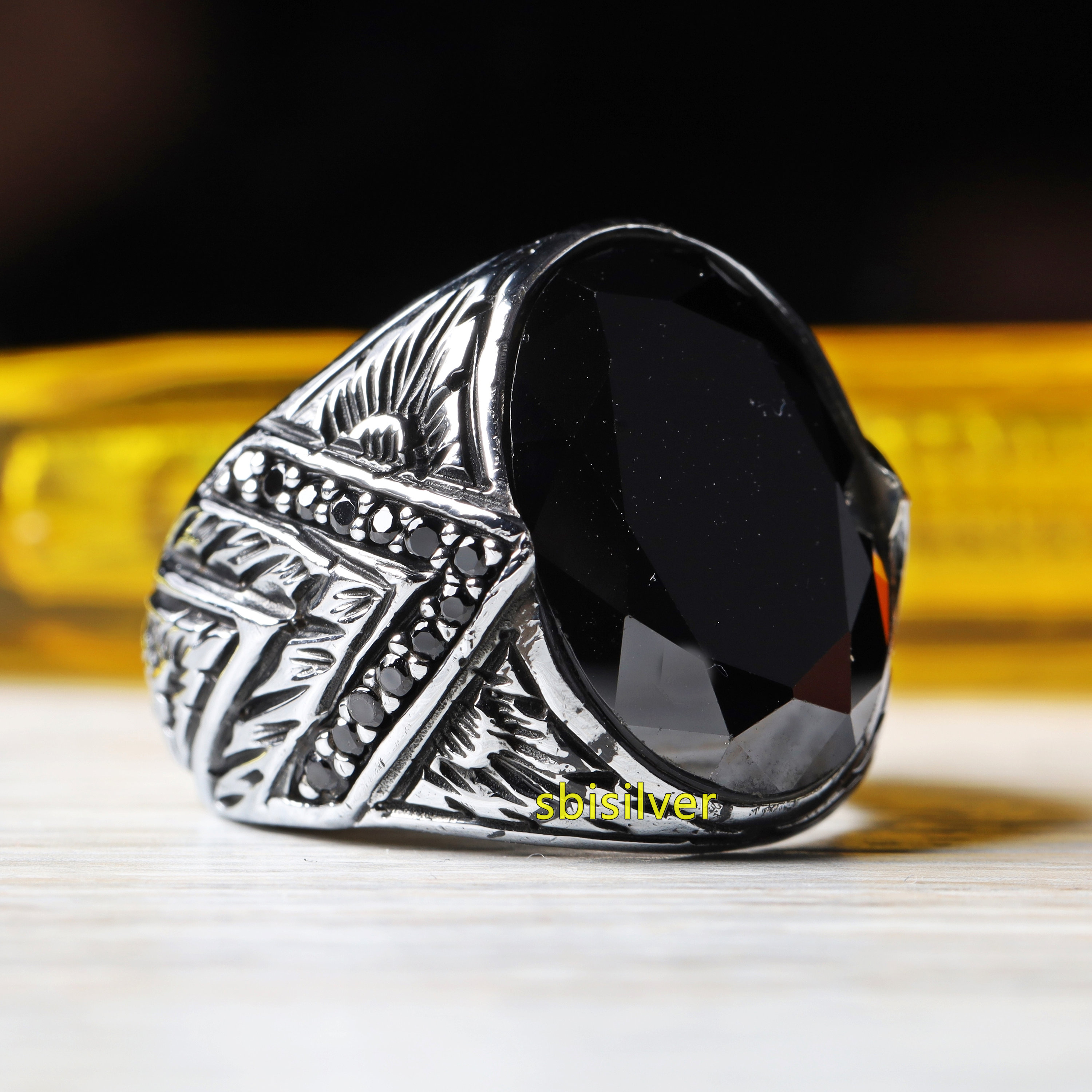 Black Onyx Sterling Silver Men's Ring: Handmade Turkish Jewelry - Etsy