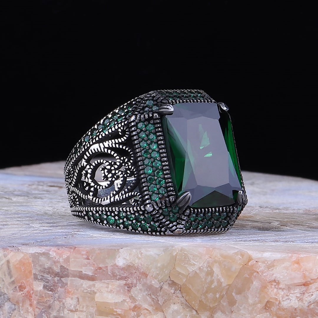 Turkish Men's Ring, Emerald Stone Ring, 925 Sterling Silver Ring ...