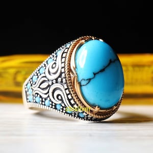 925 Sterling Silver Mens Turquoise Ring - Turkish Jewelry