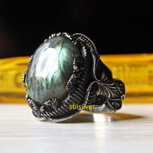 Labradorite Sterling Silver Mens Ring: Turkish Handmade Jewelry