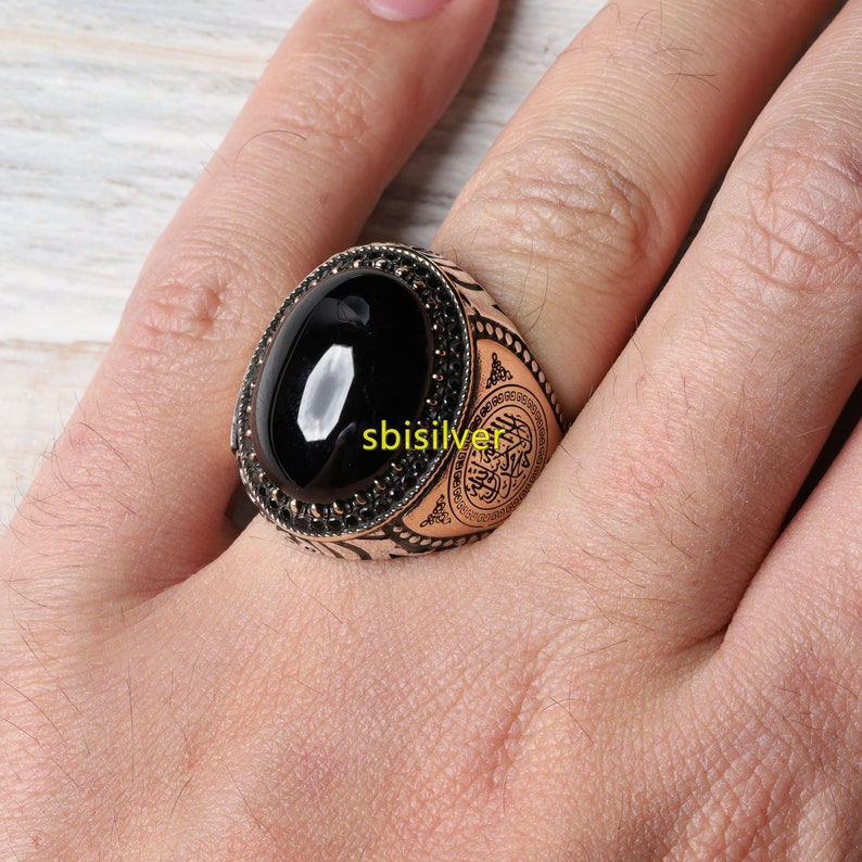 Islamic Sterling 925K Silver Men's Ring Turkish Handmade Jewelry Black Onyx Stone All Size Birthday Anniversary Gift for Him image 2