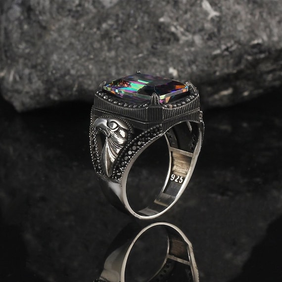 Buy Eagle Mystic Topaz Stone Ring, Turkish Men's Ring, 925 - Main Image