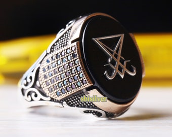 Sigil of Lucifer Ring: Turkish Handmade 925k Sterling Silver Black Onyx