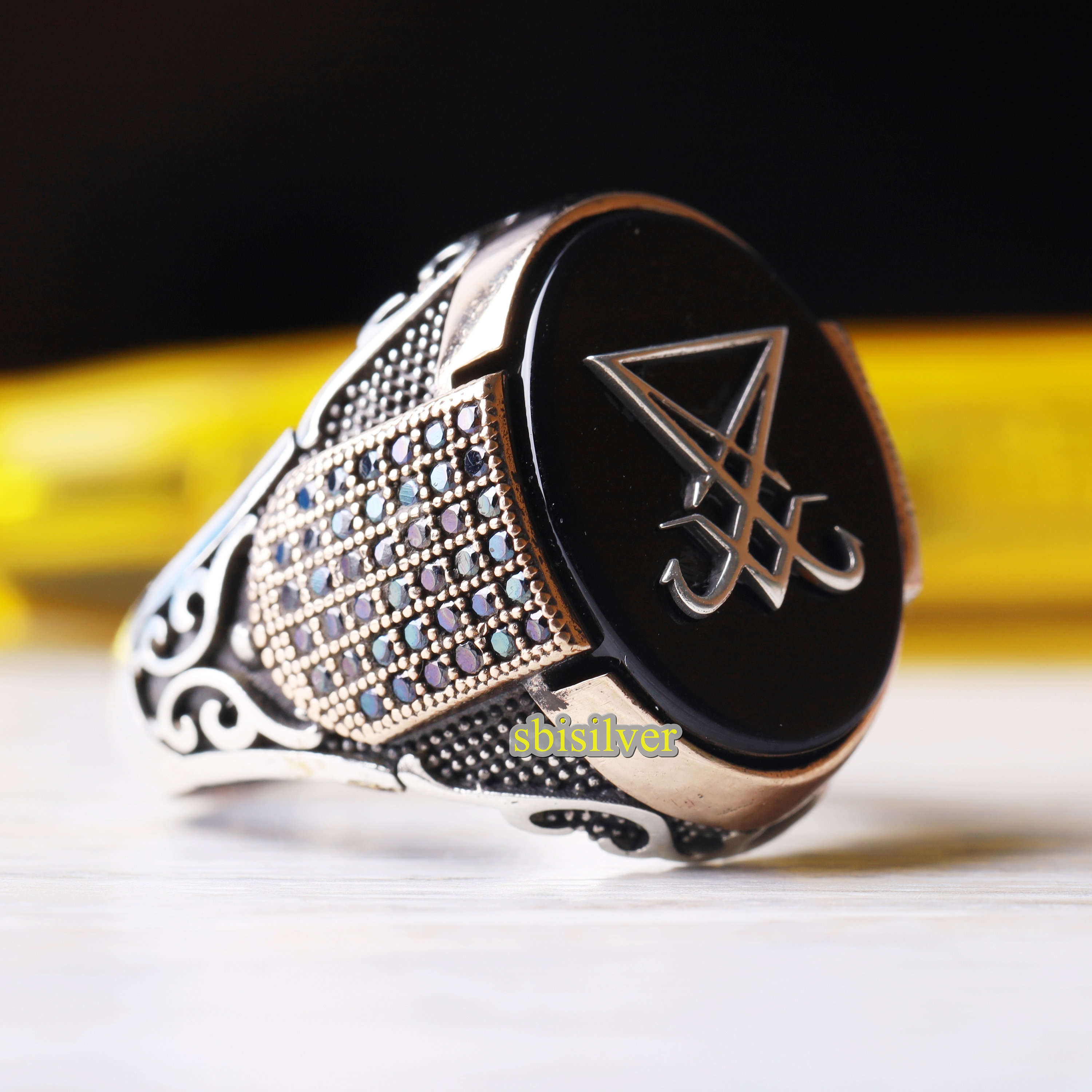 Sigil of Lucifer Ring: Turkish Handmade 925k Sterling Silver Black Onyx ...