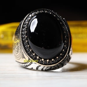 Islamic Sterling 925K Silver Men's Ring Turkish Handmade Jewelry Black Onyx Stone All Size Birthday Anniversary Gift for Him image 3
