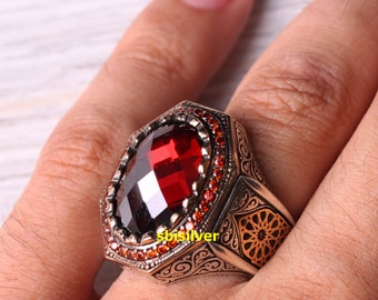 Ruby Ring , Red Stone Ring , Faceted Fashion Men's Ring Ruby Ring , Red Stone Ring , Faceted Fashion Men's Ring