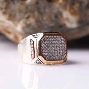 Zircon Stone Turkish Mens Ring: Handmade 925k Sterling Silver Ottoman Ring