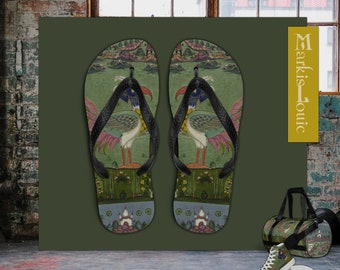 Flip Flops thongs summer slippers footwear or beach shoes for pool holiday home in boho bohiemian vintage style Birdy Bird design series