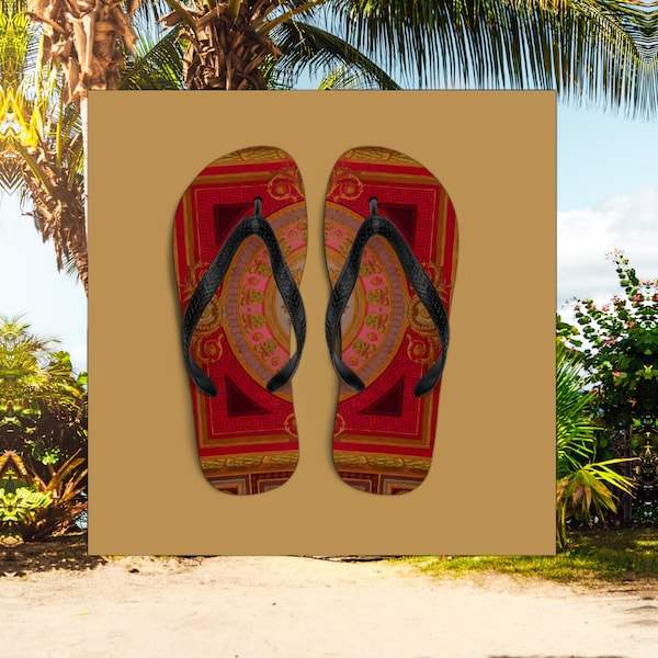 Flip-Flops thongs between the toe shoes sandel footwear for beach pool holiday summer footwear in a boho bohiemian Rococo Red design series