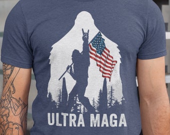 Ultra Maga Bigfoot T-Shirt, Ultra Maga Shirt, Bigfoot American Flag Tee, Sasquatch with American Flag, Cool Bigfoot Shirt
