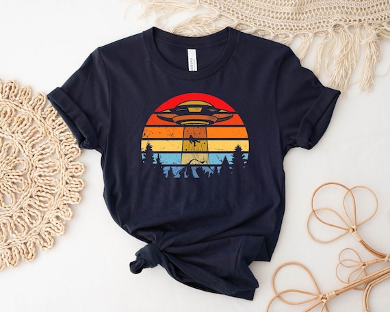 Funny Alien Bigfoot Shirt, Sasquatch Alien T-Shirt, Big Foot And UFO Tee, Retro UFO Shirt