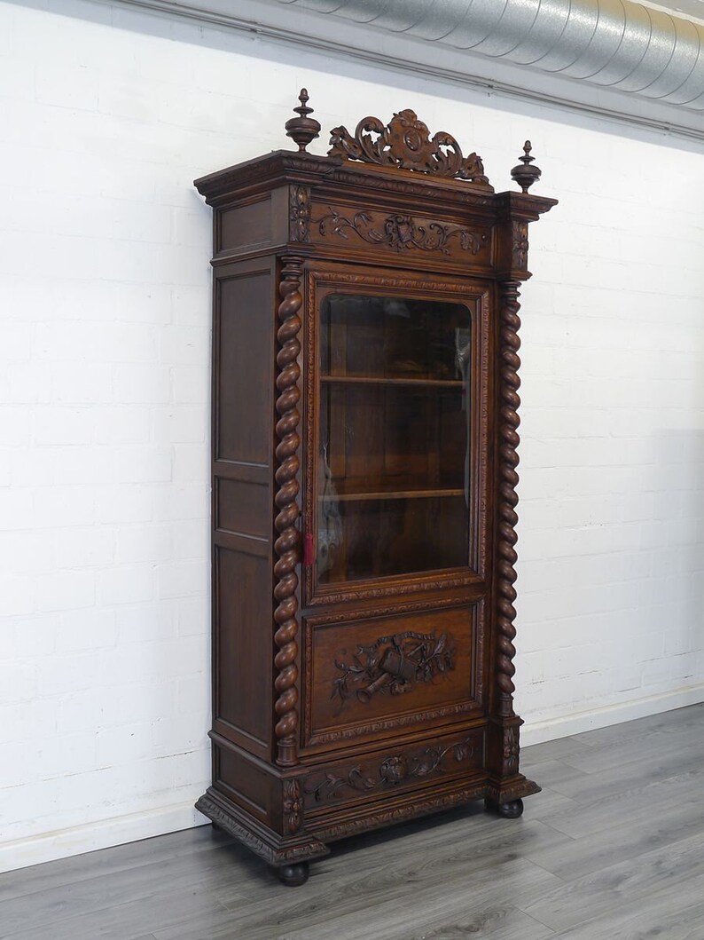 Antiker Vitrinenschrank Gründerzeit um 1880 Eiche dunkel B 106 cm 11347 Bild 10