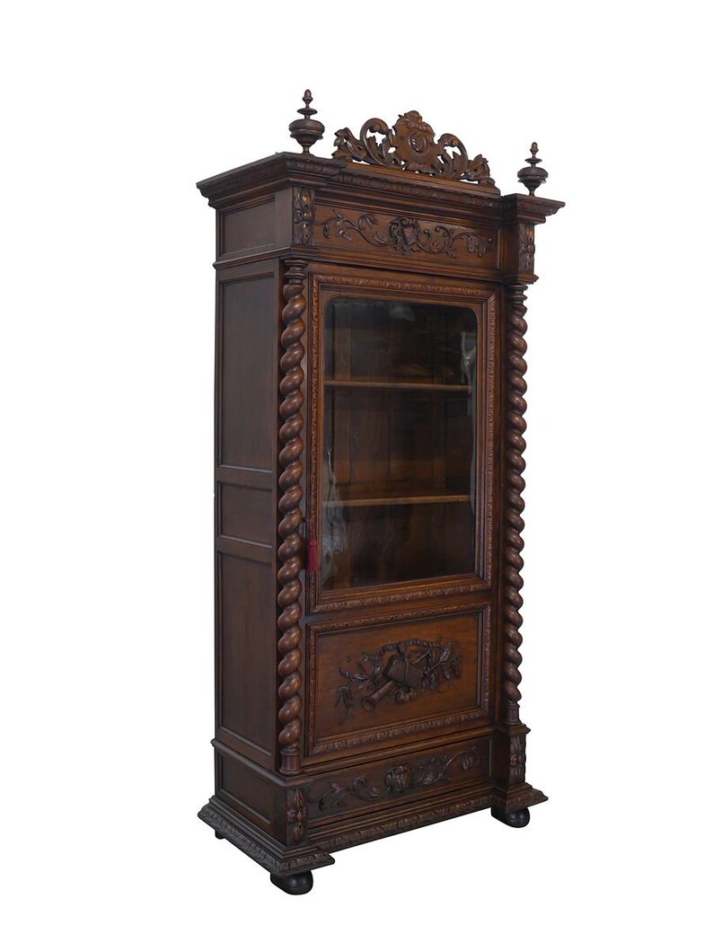 Antiker Vitrinenschrank Gründerzeit um 1880 Eiche dunkel B 106 cm 11347 Bild 1