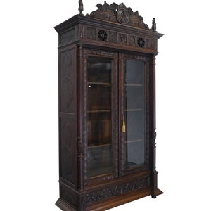 Antiker Vitrinenschrank bretonisch Gründerzeit um 1880 Eiche dunkel B 136 cm 11346 Bild 1