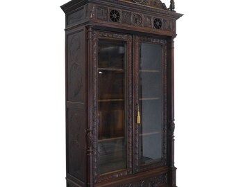 Antiker Vitrinenschrank bretonisch Gründerzeit um 1880 Eiche dunkel B - 136 cm -11346-