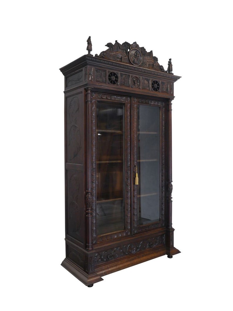 Antiker Vitrinenschrank bretonisch Gründerzeit um 1880 Eiche dunkel B 136 cm 11346 Bild 1