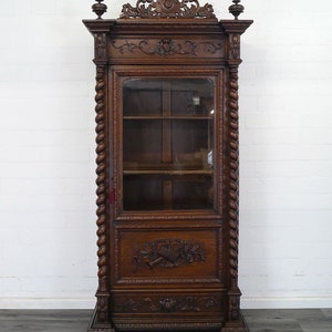 Antiker Vitrinenschrank Gründerzeit um 1880 Eiche dunkel B 106 cm 11347 Bild 2