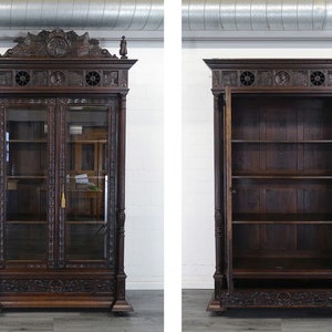 Antiker Vitrinenschrank bretonisch Gründerzeit um 1880 Eiche dunkel B 136 cm 11346 Bild 2