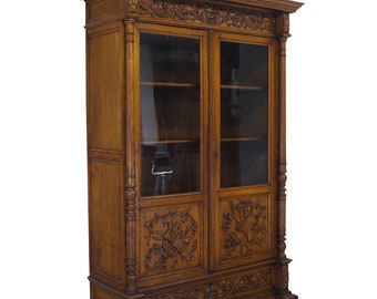 Antiker Vitrinenschrank Gründerzeit um 1880 Eiche dunkel B - 143 cm -11358-