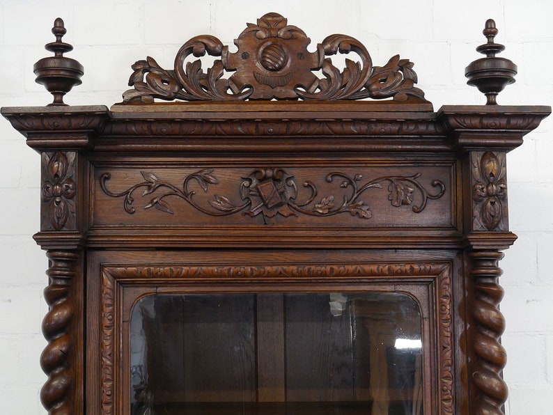 Antiker Vitrinenschrank Gründerzeit um 1880 Eiche dunkel B 106 cm 11347 Bild 5