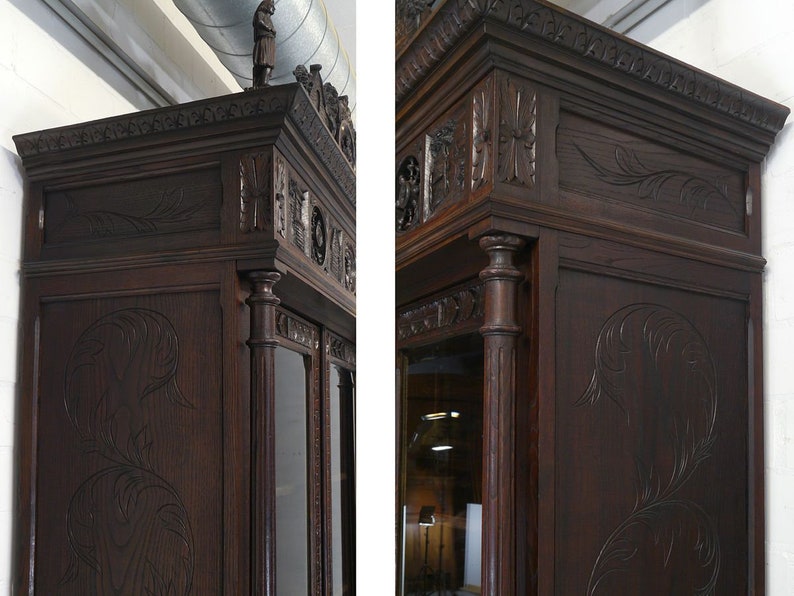 Antiker Vitrinenschrank bretonisch Gründerzeit um 1880 Eiche dunkel B 136 cm 11346 Bild 3