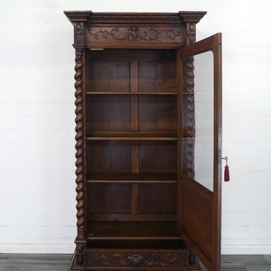 Antiker Vitrinenschrank Gründerzeit um 1880 Eiche dunkel B 106 cm 11347 Bild 3