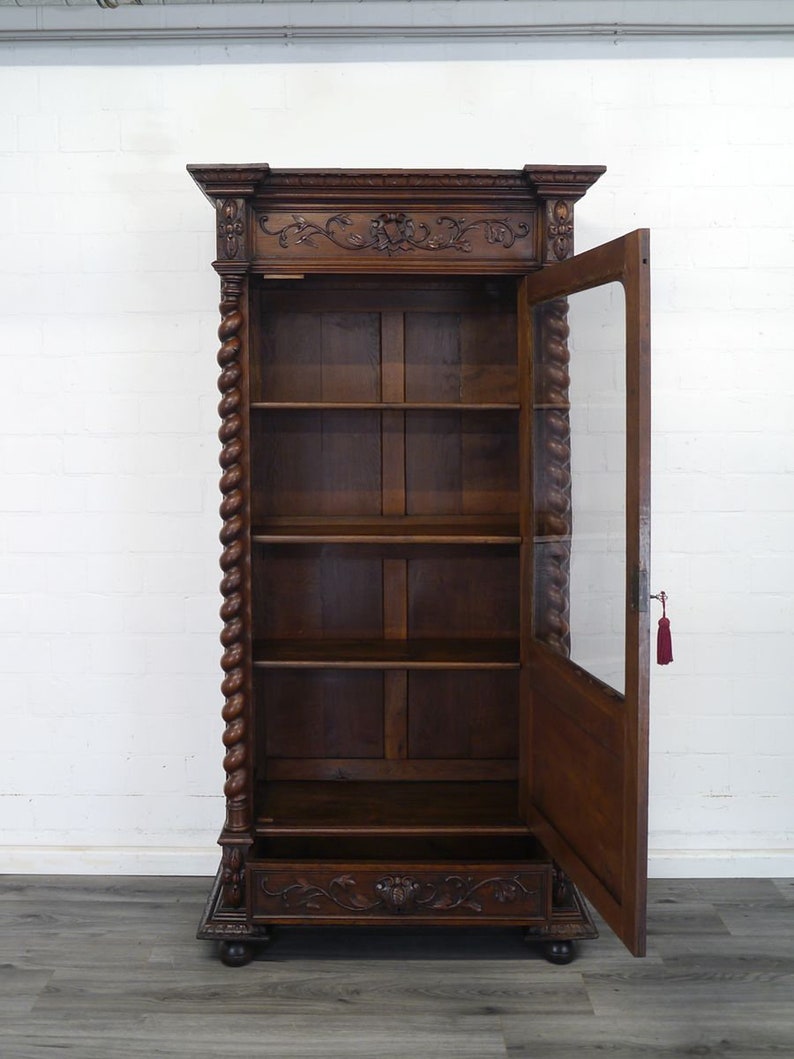 Antiker Vitrinenschrank Gründerzeit um 1880 Eiche dunkel B 106 cm 11347 Bild 3