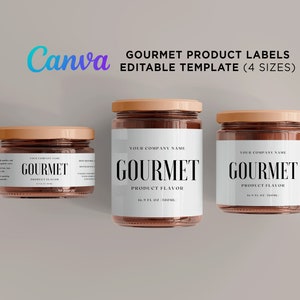 Printable Gourmet Labels, Gourmet Product Label, Jar Wrap Labels, Mason Jar Labels, Food Stickers, Food Jar Labels Editable Template Canva