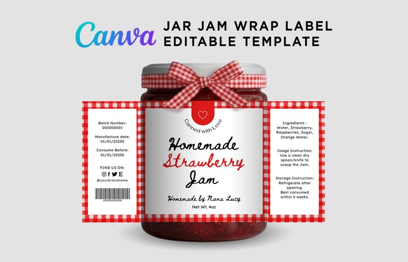 Wrap Labels for Jam, Round Label for Canning Jar, Homemade Jam Labels ...
