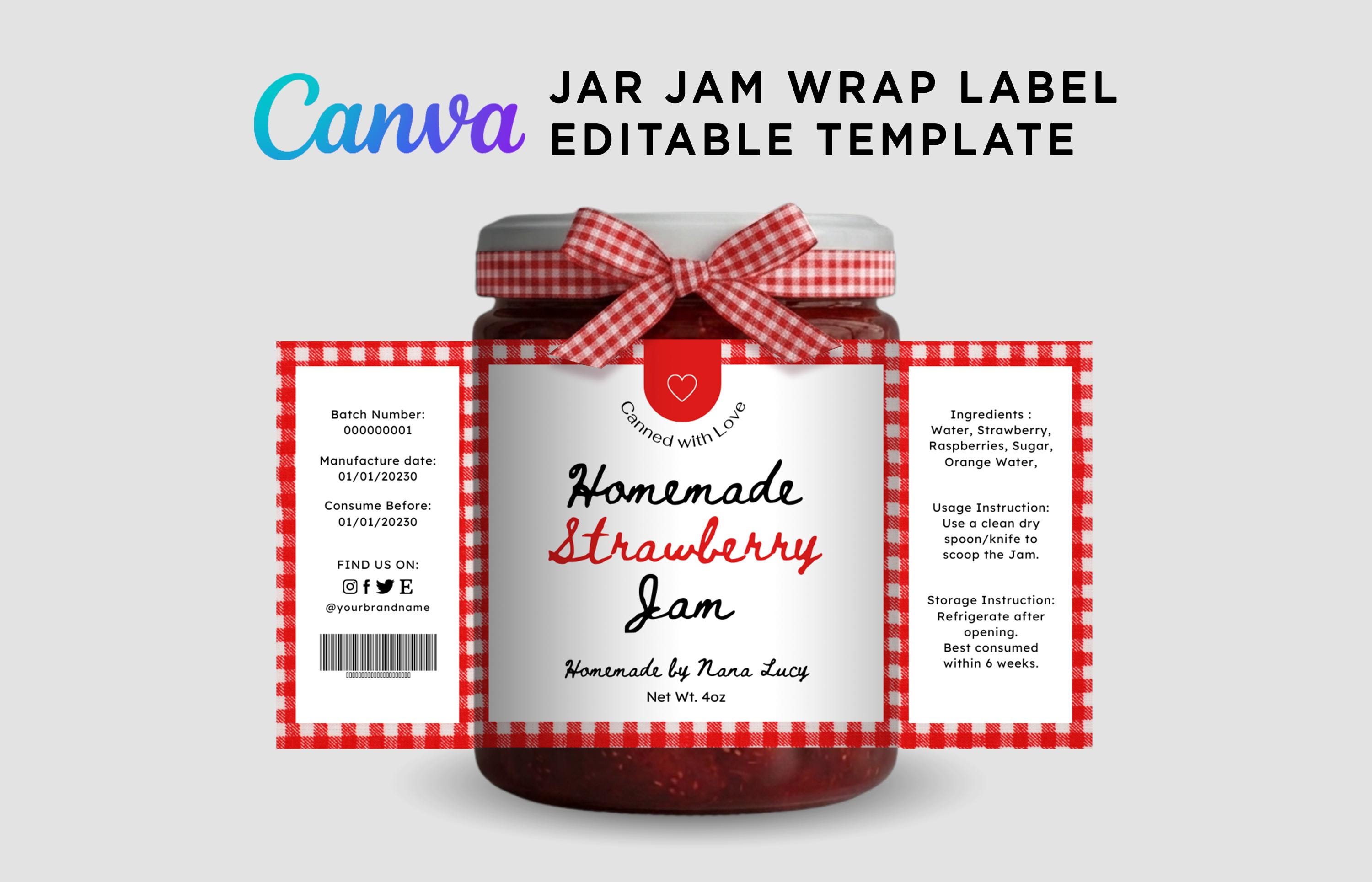 Wrap Labels for Jam, Round Label for Canning Jar, Homemade Jam Labels ...