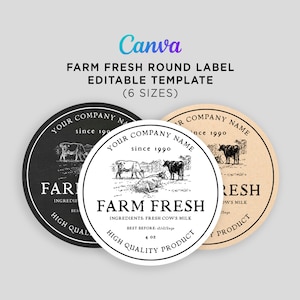 Farm Fresh Labels, Farm Template, Cow Printables, Farm Labels, Fresh Milk Labels, Milk Bottle Labels, Farmers Market Editable Template Canva