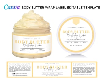Whipped Body Butter Wrap Labels, Body Butter Rectangle Labels, Body Butter Jar Labels, Whipped Body Butter Labels Editable Template Canva