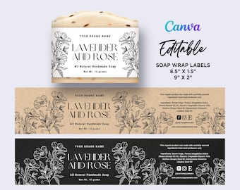 Printable Soap Label, Organic Artisan Soap Label, Custom Soap Wrap Label, Soap Design, Soap Sleeves Label, Editable Digital Template Canva.