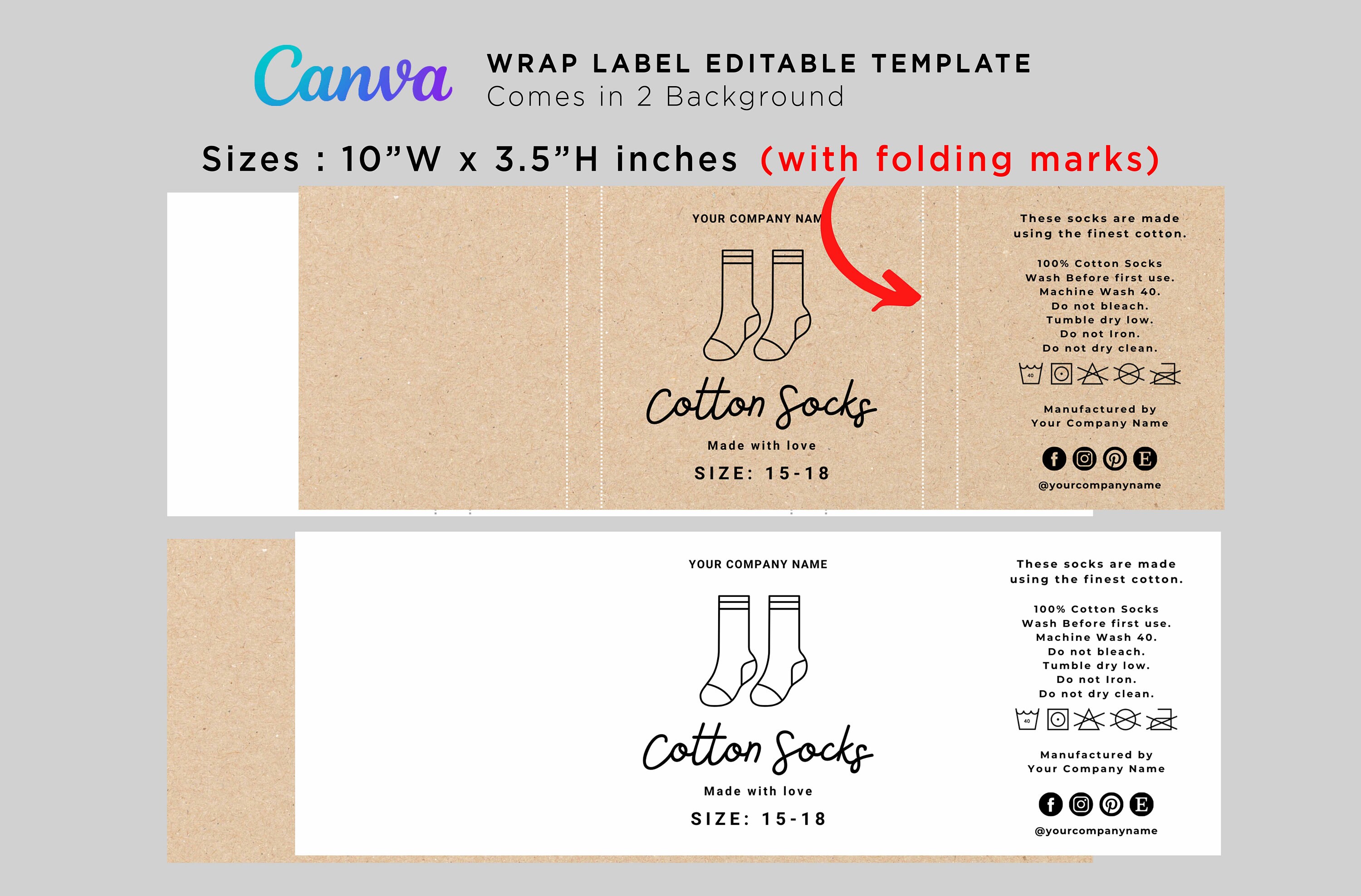 Printable Sock Wrap Labels, Cotton Socks Label Designs, Handmade Socks ...