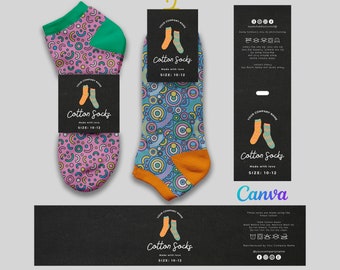 Printable Sock Wrap Labels, Black Cotton Socks Label Designs, Handmade Socks Labels, Socks Fold Label, Sock Tags, Editable Template at Canva