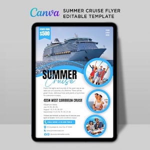 Caribbean Cruise Flyer, Summer Cruise Flyer, Royal Caribbean Cruise, Travel Flyers, Cruise Flyers, Summer Travel Template Editable Canva