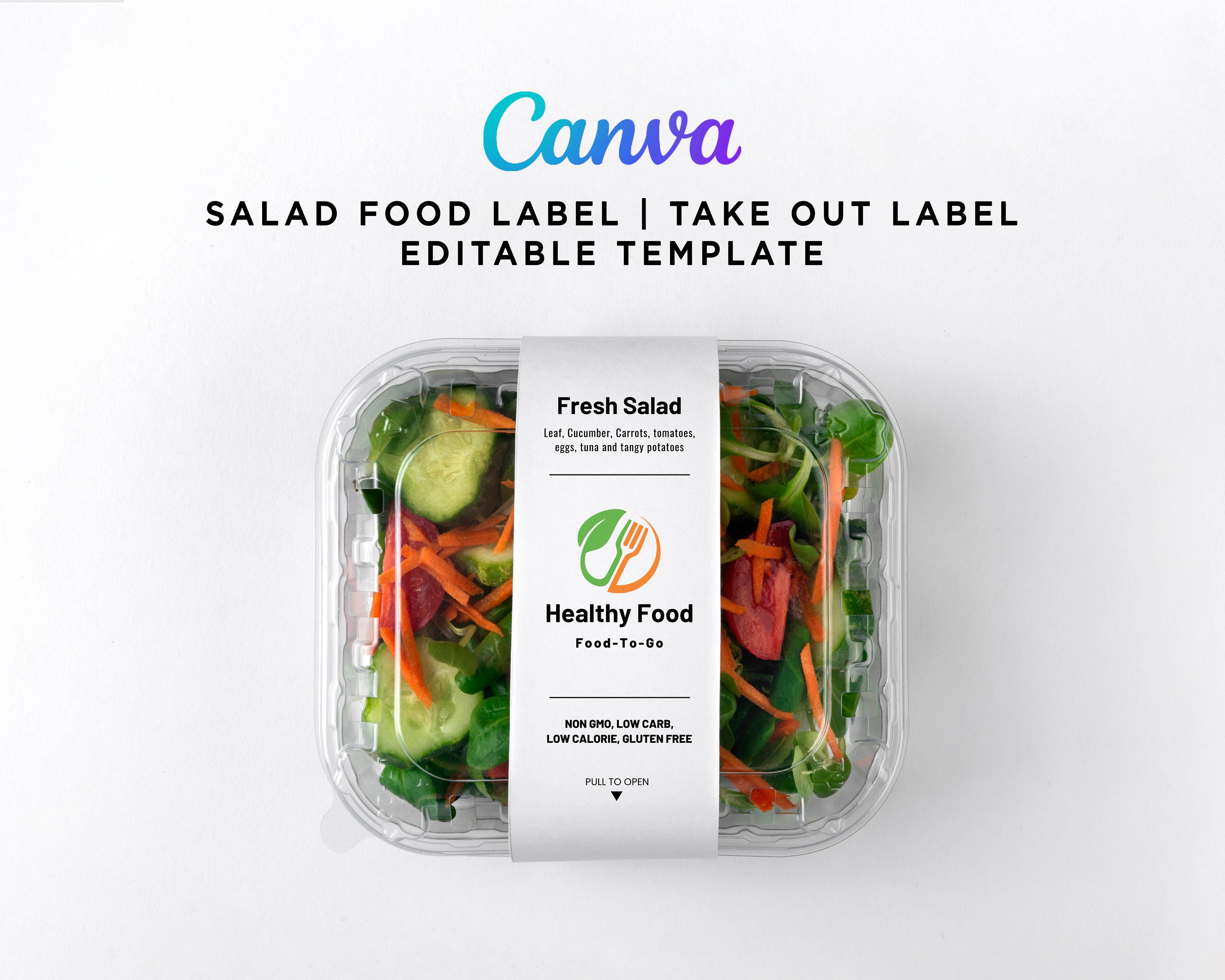 Printable Food Container Label, Fresh Salad Labels, Take Out Box Label,  Take Away Food Packaging, Restaurant Sticker Editable Template Canva 