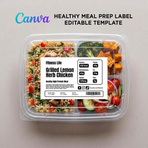 Etiketten voor maaltijdverpakkingen, etiketten voor fitnessmaaltijden, etiketten voor gezonde maaltijden, etiketten voor eiwitrijke maaltijden, etiketten voor afhaalmaaltijden, bewerkbare Canva-afbeeldingen voor caloriearme voeding