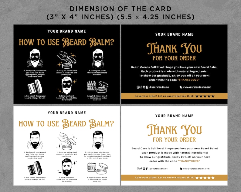 Beard Balm Care Card, Beard Wax Care Card, How to Use Beard Balm, Beard ...