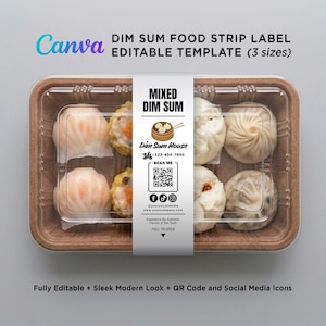 Editable Dim Sum Label Template Canva, Asian Food Takeout Packaging Sticker, Custom Dumpling Container Label, Food Business Packaging Kit