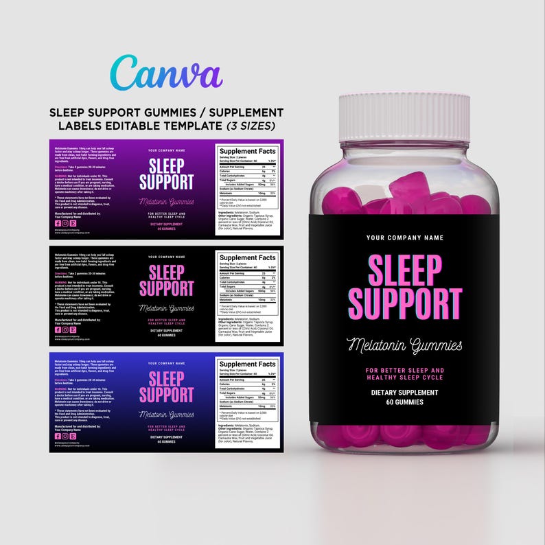 Sleep Supplement labels
natural sleep gummies
gummy labels
sleeping pills
natural sleeping supplements
melatonin for sleep
Melatonin gummies label template
Canva supplement label templates
Editable vitamin label design
Sleep support supplement labels
Gummy bottle label template
Digital label design for supplements
Printable label for melatonin gummies
Health and wellness product packaging
Sleep Supplement labels
natural sleep gummies
gummy labels