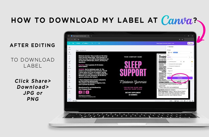 Melatonin gummies label template
Canva supplement label template
Editable vitamin label design
Sleep support supplement labels
Gummy bottle label template
Digital label design for supplements
Printable label for melatonin gummies
Health and wellness product packaging
Sleep Supplement labels
natural sleep gummies
gummy labels