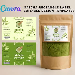 Etiquetas de Matcha, Embalagem de Sachês de Chá Matcha, Pacote de Pó Matcha, Adesivos Matcha, Modelo Matcha, Sachês de Chá Matcha, Matcha Editável Canva