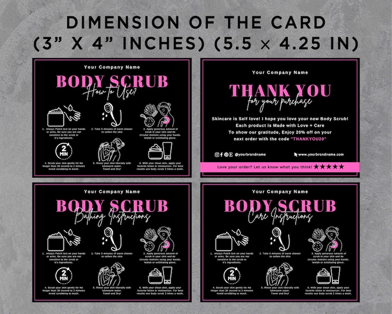 Scrub Application Body Scrub Care Card, Body Scrub Application Guide, How to Use Body ...