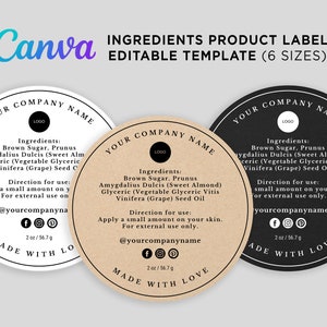 Printable Ingredients Product Label, Ingredients Back Circle Label, Direction for use, Custom Ingredients Label, Editable Template in Canva