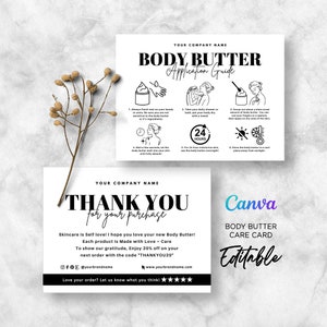 Whipped Body Butter Application Cards, How to Use Whipped Body Butter, Whipped Body Butter Instruction Guide Card Editable Template Canva