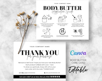 Whipped Body Butter Application Cards, How to Use Whipped Body Butter, Whipped Body Butter Instruction Guide Card Editable Template Canva