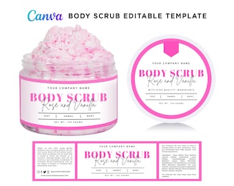 Bath Body Scrub Wrap Label Designs, Sugar Scrub Labels, Soak Salts Labels, Bath Scrub Stickers, Handmade Body Scrub Editable Template Canva