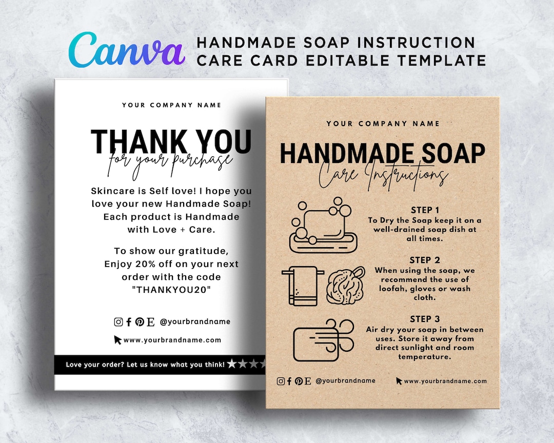 Handmade Soap Care Card Handmade Soap Care Instructions How Etsy