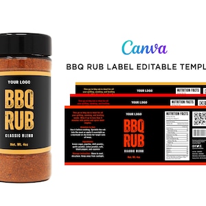 Printable BBQ Rub Label Design, Barbeque Rub 4oz Clear Bottle, Barbeque Seasoning Label, BBQ Spices, BBQ Rub Label Editable Template Canva